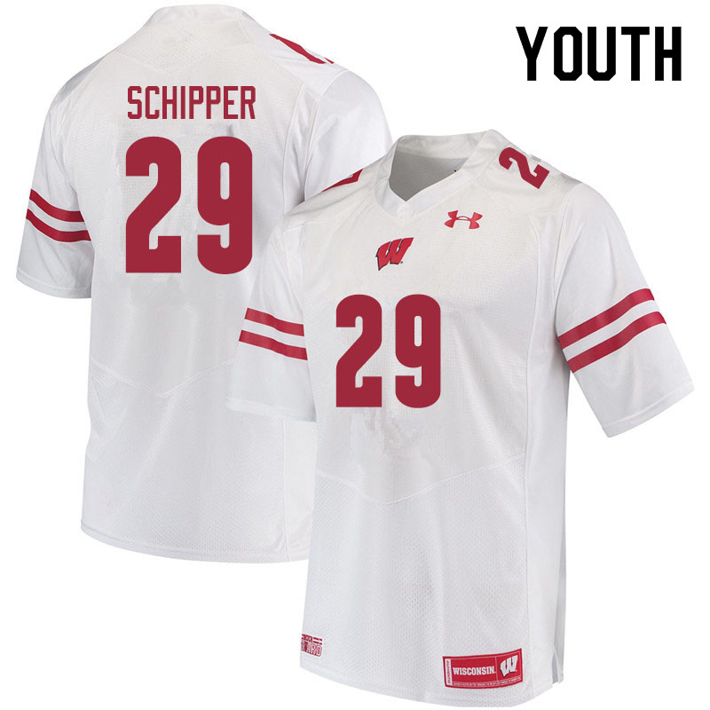 Youth #29 Brady Schipper Wisconsin Badgers College Football Jerseys Sale-White